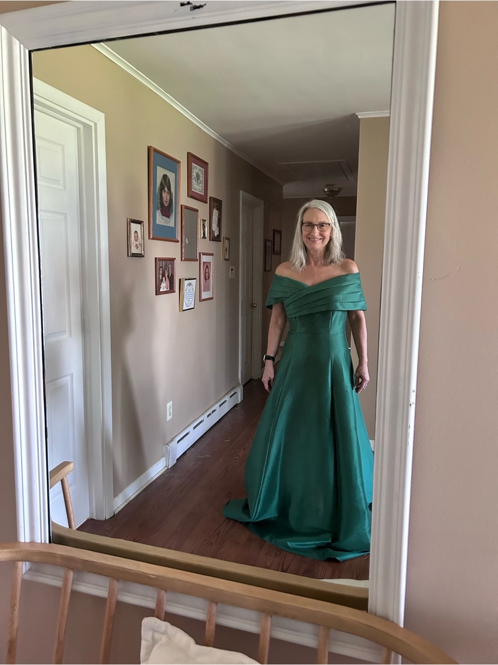 Terani Couture Emerald Off-Shoulder Satin Prom Gown - Picture 9 of 9